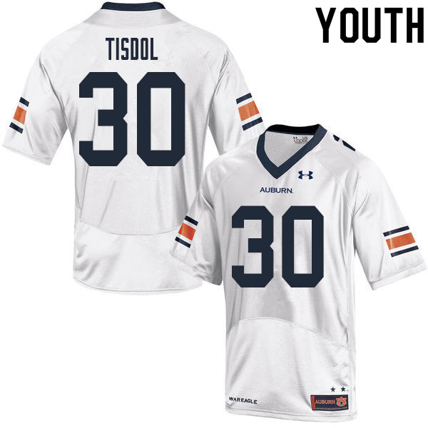 Youth #30 Desmond Tisdol Auburn Tigers College Football Jerseys Sale-White - Click Image to Close